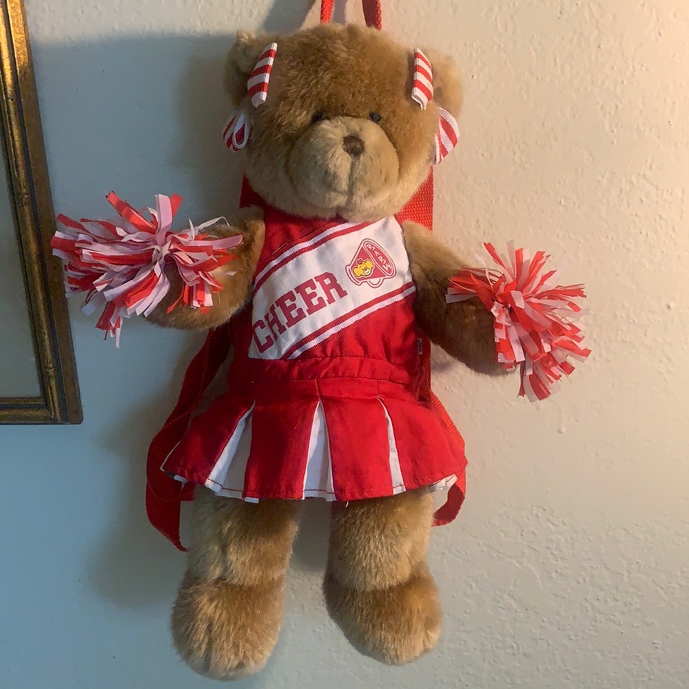 Light Brown Build-A-Bear Cheerleader with Pom Poms Backpack Purse with Zipper